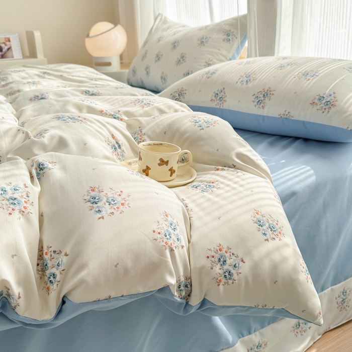 91家纺网 家纺一手货源 找家纺 铭浩家纺 2025新款A类针织棉双层纱四件套 清欢