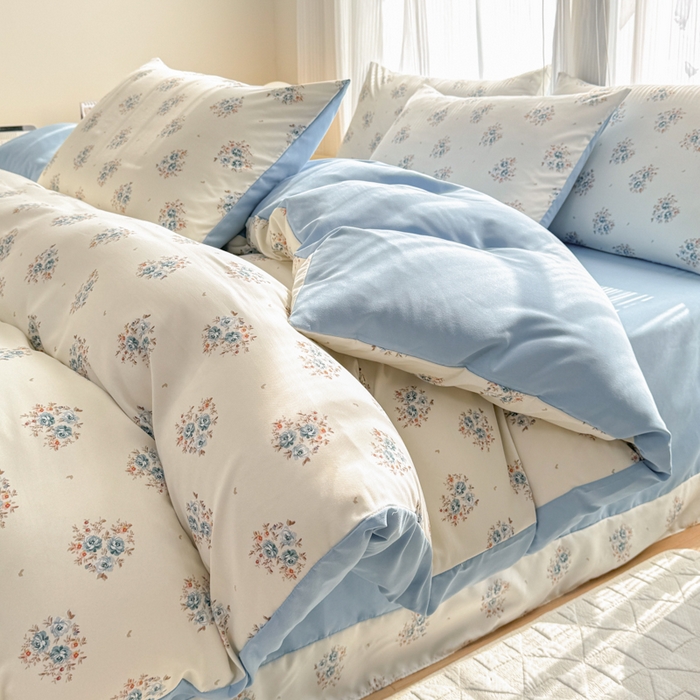 91家纺网 家纺一手货源 找家纺 铭浩家纺 2025新款A类针织棉双层纱四件套 清欢