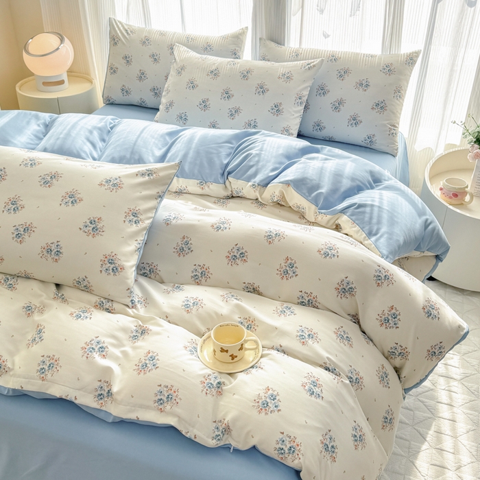 91家纺网 家纺一手货源 找家纺 铭浩家纺 2025新款A类针织棉双层纱四件套 清欢