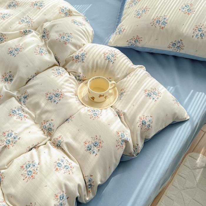 91家纺网 家纺一手货源 找家纺 铭浩家纺 2025新款A类针织棉双层纱四件套 清欢