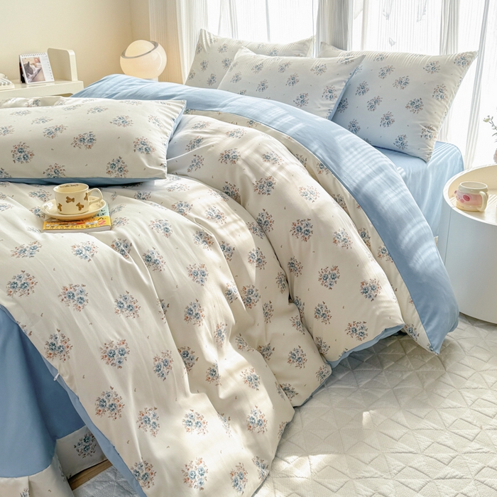 91家纺网 家纺一手货源 找家纺 铭浩家纺 2025新款A类针织棉双层纱四件套 清欢