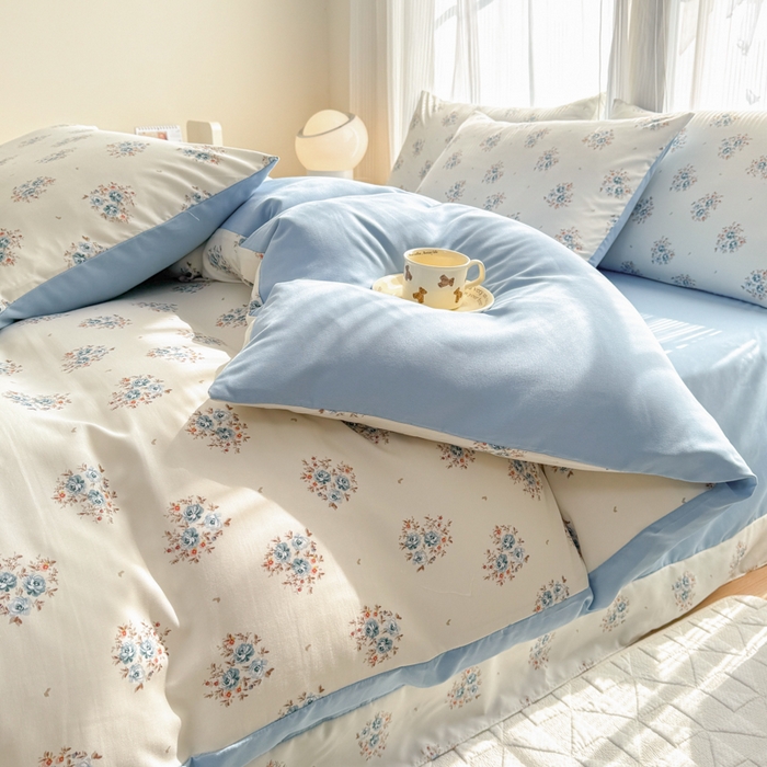 91家纺网 家纺一手货源 找家纺 铭浩家纺 2025新款A类针织棉双层纱四件套 清欢