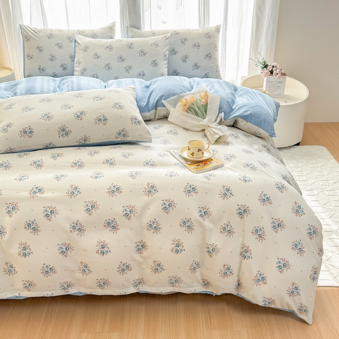 91家纺网 家纺一手货源 找家纺 铭浩家纺 2025新款A类针织棉双层纱四件套 清欢