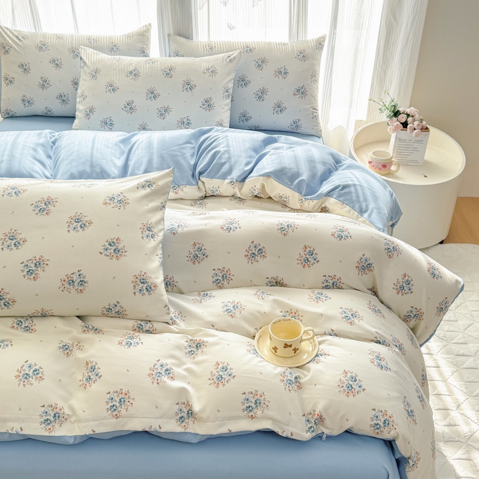 91家纺网 家纺一手货源 找家纺 铭浩家纺 2025新款A类针织棉双层纱四件套 清欢