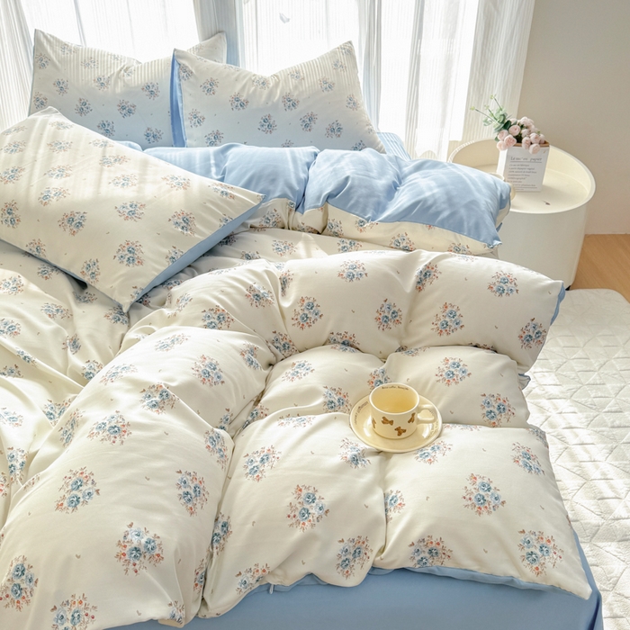 91家纺网 家纺一手货源 找家纺 铭浩家纺 2025新款A类针织棉双层纱四件套 清欢