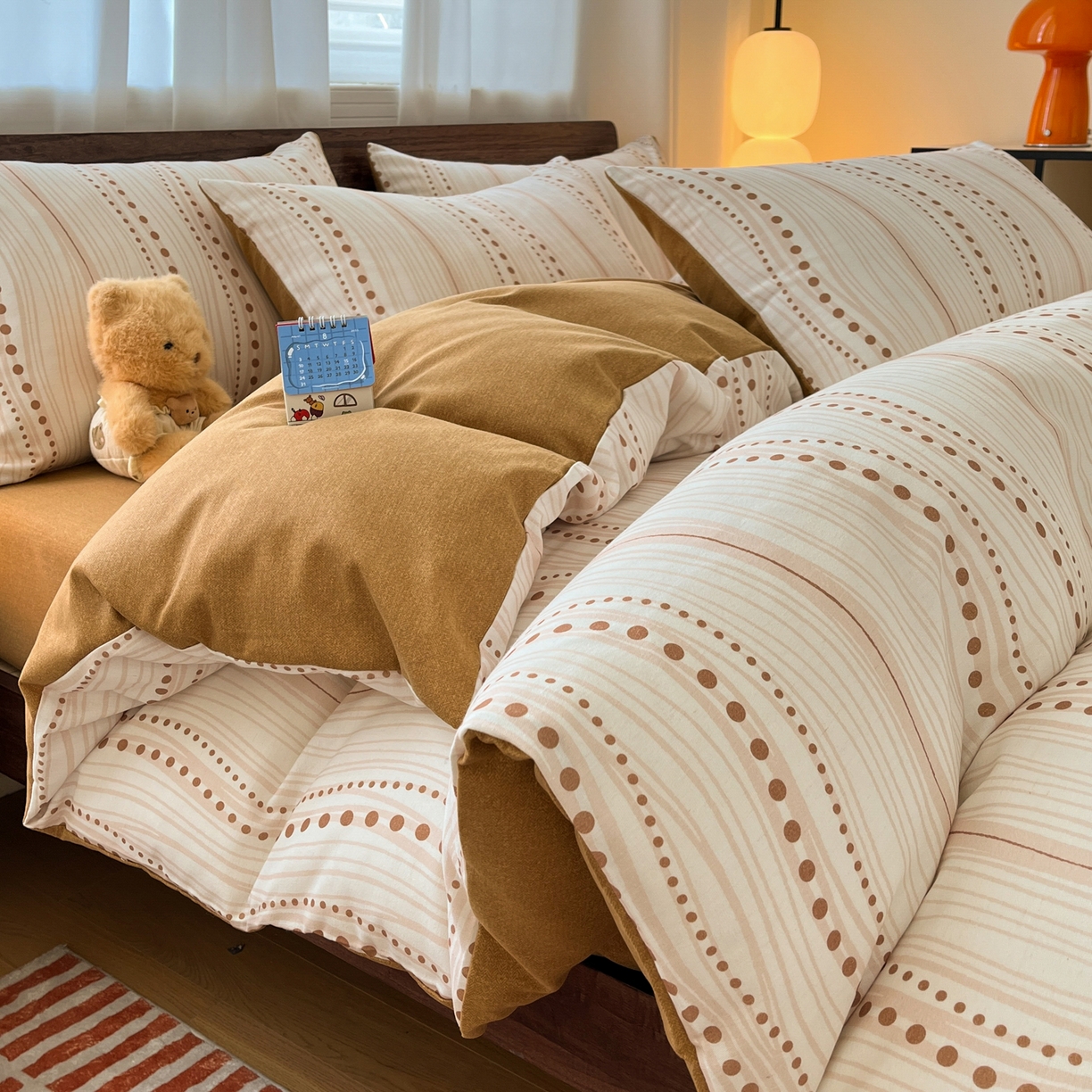 91家纺网 家纺一手货源 找家纺 典曼家纺 2025新款原棉磨毛印花四件套 漫之语-棕