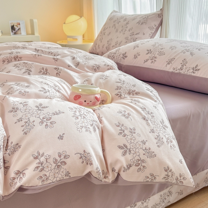 91家纺网 家纺一手货源 找家纺 铭浩家纺 2025新款A类针织棉双层纱四件套 悠然