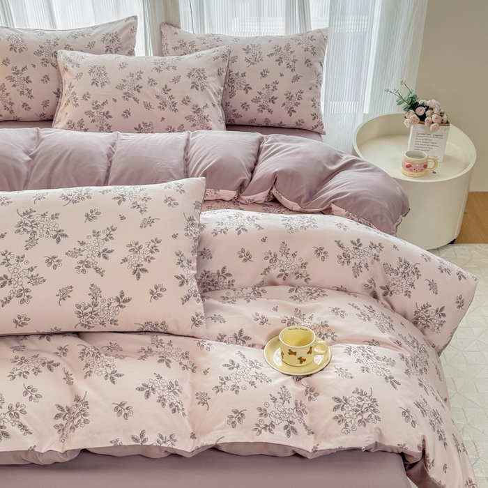 91家纺网 家纺一手货源 找家纺 铭浩家纺 2025新款A类针织棉双层纱四件套 悠然