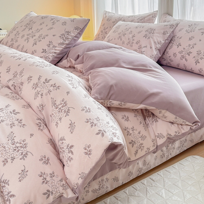 91家纺网 家纺一手货源 找家纺 铭浩家纺 2025新款A类针织棉双层纱四件套 悠然