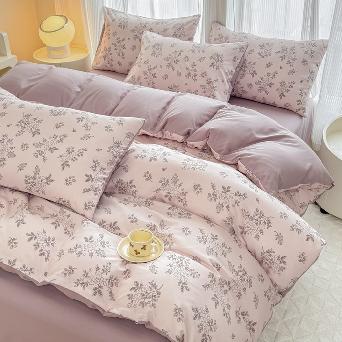 91家纺网 家纺一手货源 找家纺 铭浩家纺 2025新款A类针织棉双层纱四件套 悠然