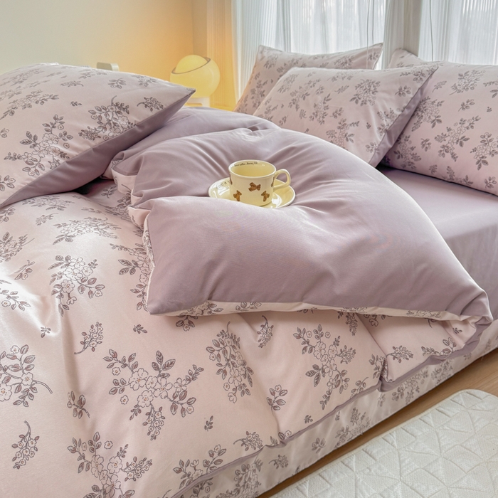 91家纺网 家纺一手货源 找家纺 铭浩家纺 2025新款A类针织棉双层纱四件套 悠然