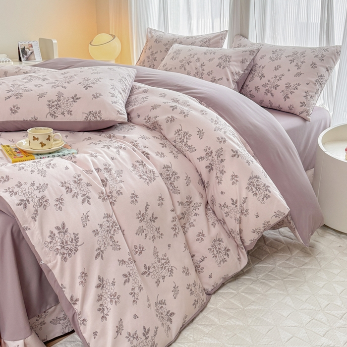 91家纺网 家纺一手货源 找家纺 铭浩家纺 2025新款A类针织棉双层纱四件套 悠然