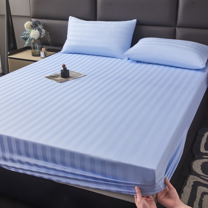 91家纺网 家纺一手货源 找家纺 梵克保罗 2025新款DT系列缎条工艺色丁床笠 DT-淡蓝