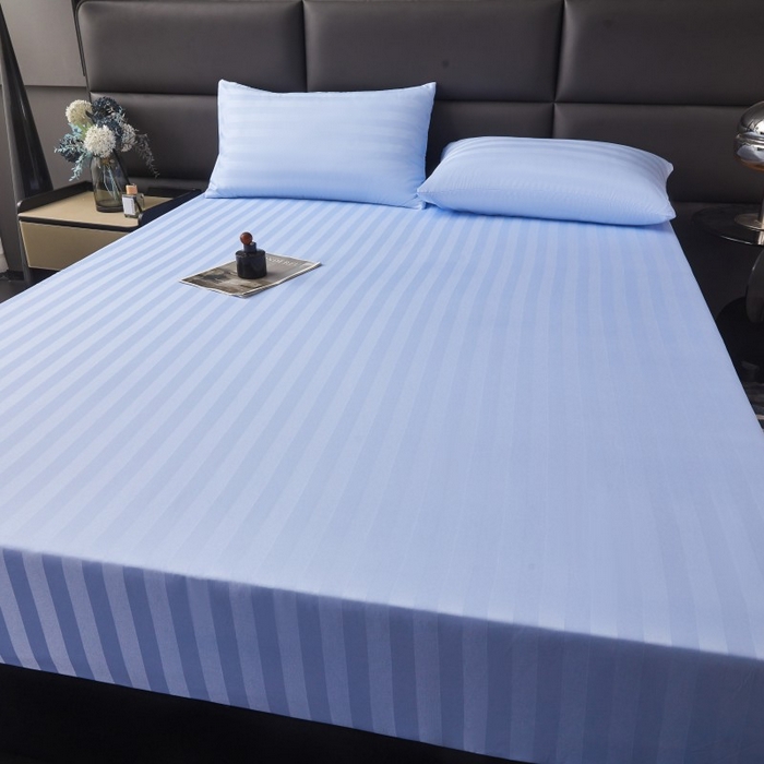 91家纺网 家纺一手货源 找家纺 梵克保罗 2025新款DT系列缎条工艺色丁床笠 DT-淡蓝