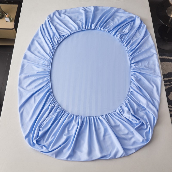 91家纺网 家纺一手货源 找家纺 梵克保罗 2025新款DT系列缎条工艺色丁床笠 DT-淡蓝