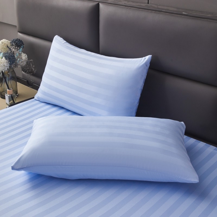 91家纺网 家纺一手货源 找家纺 梵克保罗 2025新款DT系列缎条工艺色丁床笠 DT-淡蓝