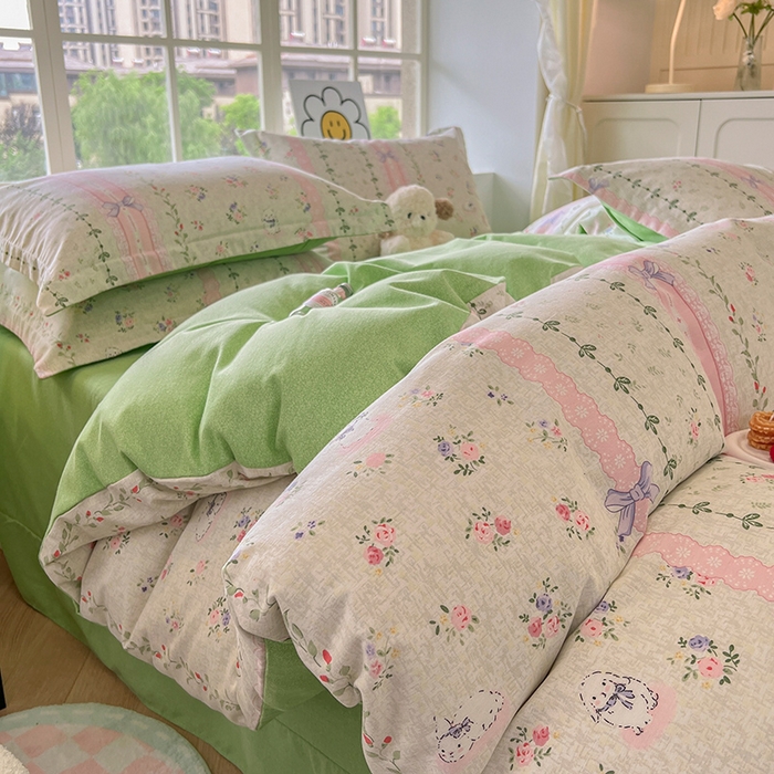 91家纺网 家纺一手货源 找家纺 典曼家纺 2025新款原棉磨毛印花四件套 糖兔少女