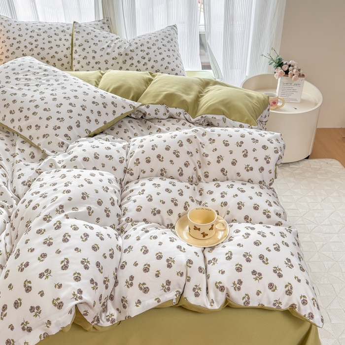 91家纺网 家纺一手货源 找家纺 铭浩家纺 2025新款A类针织棉双层纱四件套 余笙