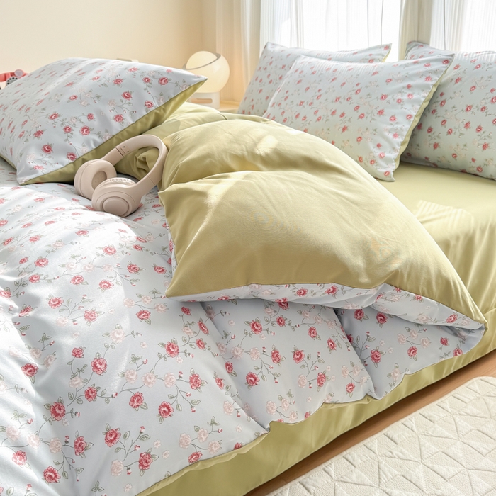 91家纺网 家纺一手货源 找家纺 铭浩家纺 2025新款A类针织棉双层纱四件套 伊洛