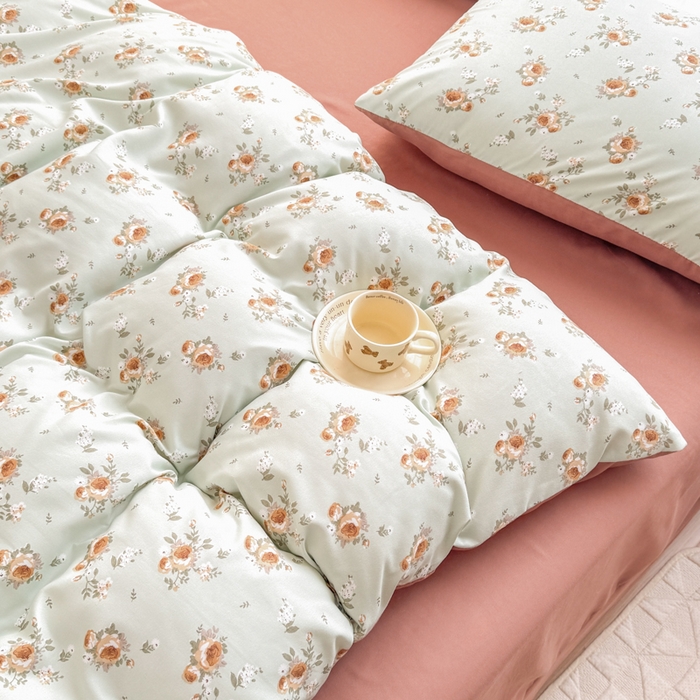 91家纺网 家纺一手货源 找家纺 铭浩家纺 2025新款A类针织棉双层纱四件套 挽梦