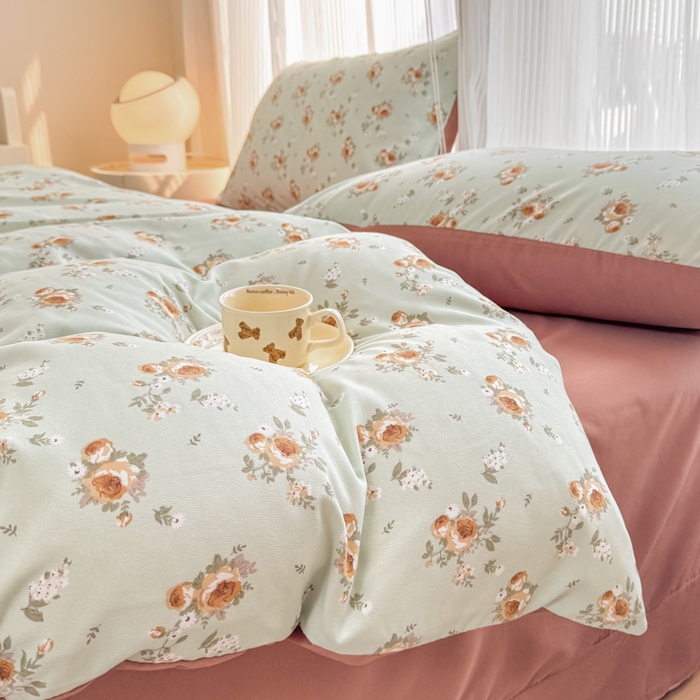 91家纺网 家纺一手货源 找家纺 铭浩家纺 2025新款A类针织棉双层纱四件套 挽梦