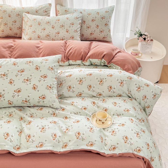 91家纺网 家纺一手货源 找家纺 铭浩家纺 2025新款A类针织棉双层纱四件套 挽梦