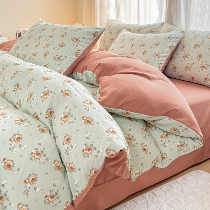 91家纺网 家纺一手货源 找家纺 铭浩家纺 2025新款A类针织棉双层纱四件套 挽梦