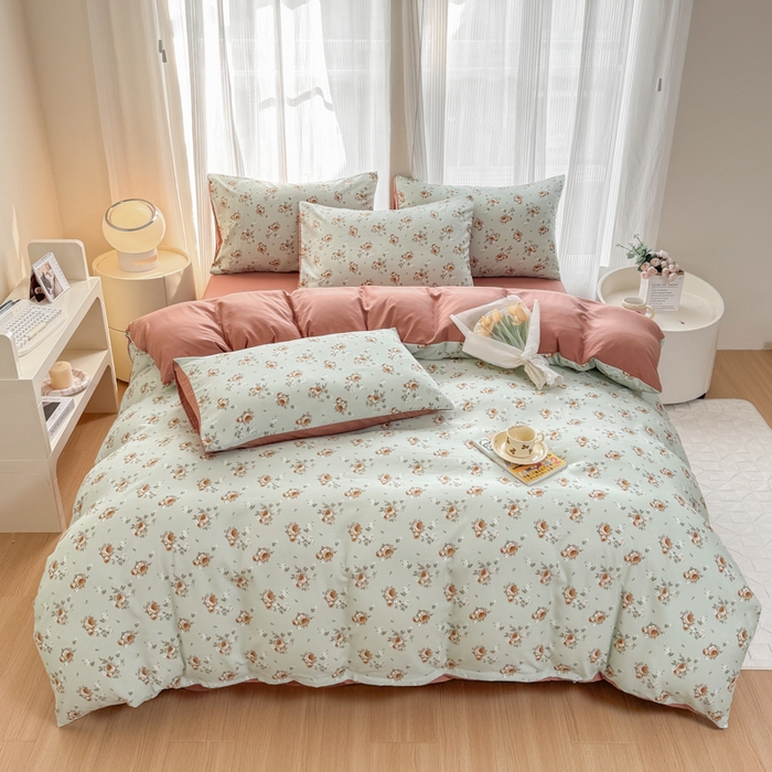 91家纺网 家纺一手货源 找家纺 铭浩家纺 2025新款A类针织棉双层纱四件套 挽梦