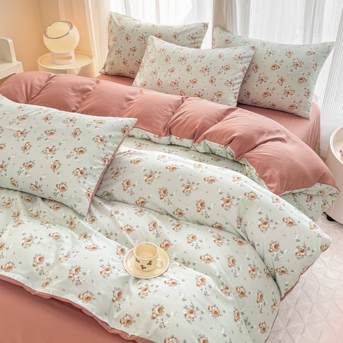 91家纺网 家纺一手货源 找家纺 铭浩家纺 2025新款A类针织棉双层纱四件套 挽梦