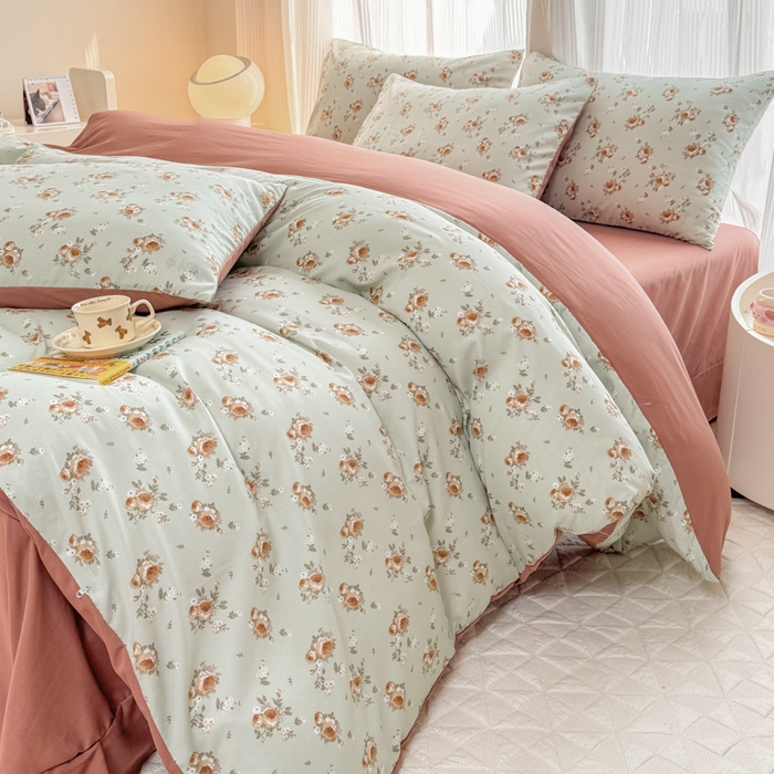 91家纺网 家纺一手货源 找家纺 铭浩家纺 2025新款A类针织棉双层纱四件套 挽梦