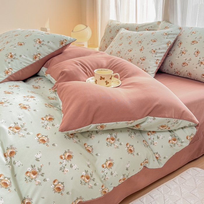 91家纺网 家纺一手货源 找家纺 铭浩家纺 2025新款A类针织棉双层纱四件套 挽梦