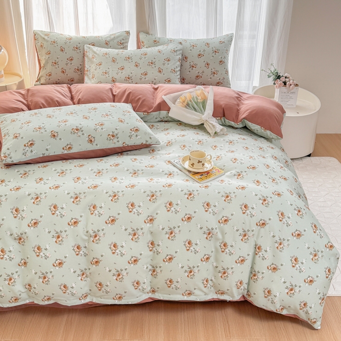 91家纺网 家纺一手货源 找家纺 铭浩家纺 2025新款A类针织棉双层纱四件套 挽梦