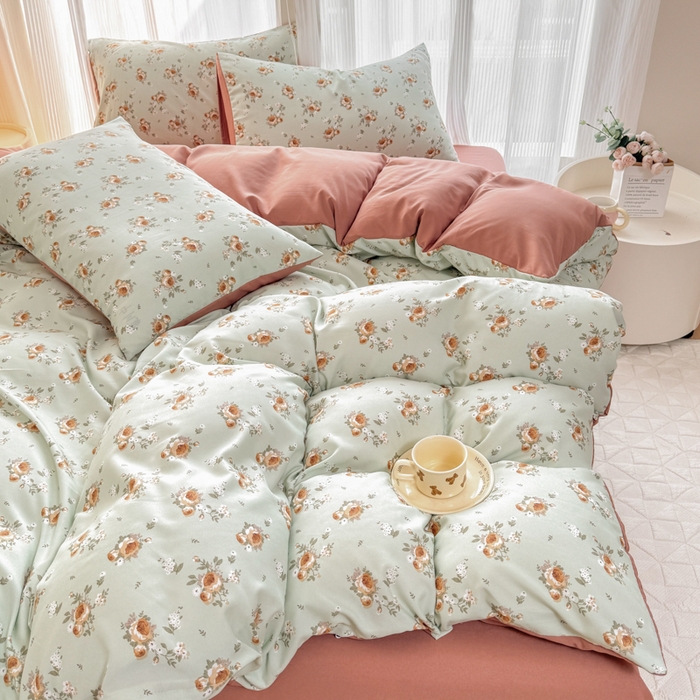 91家纺网 家纺一手货源 找家纺 铭浩家纺 2025新款A类针织棉双层纱四件套 挽梦