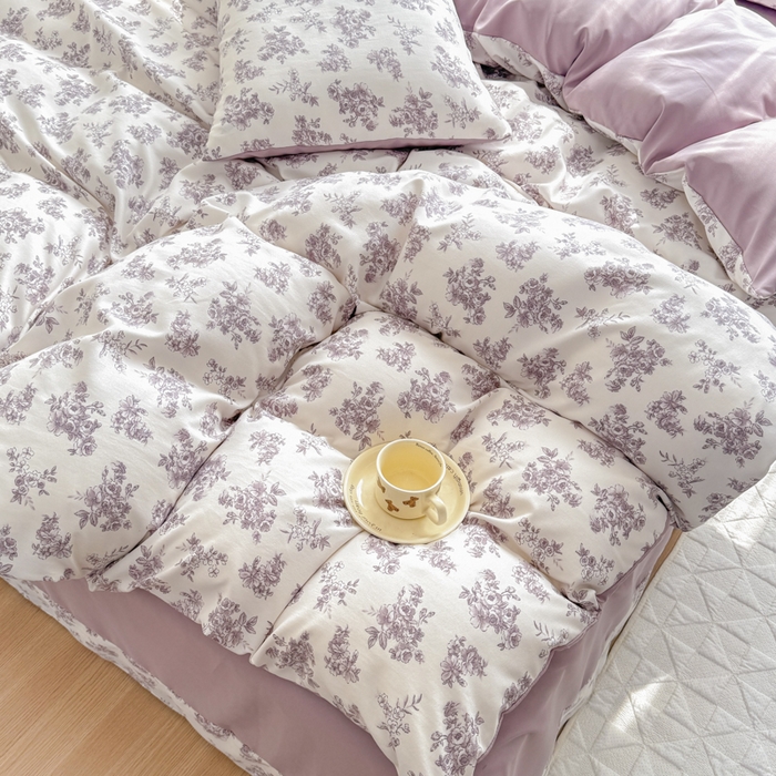 91家纺网 家纺一手货源 找家纺 铭浩家纺 2025新款A类针织棉双层纱四件套 紫嫣