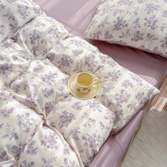 91家纺网 家纺一手货源 找家纺 铭浩家纺 2025新款A类针织棉双层纱四件套 紫嫣