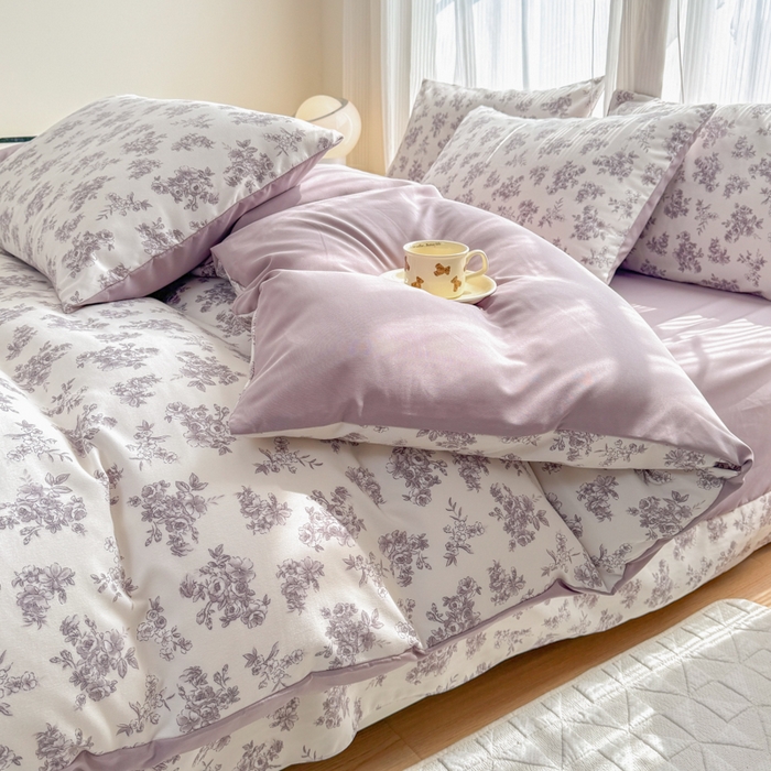 91家纺网 家纺一手货源 找家纺 铭浩家纺 2025新款A类针织棉双层纱四件套 紫嫣