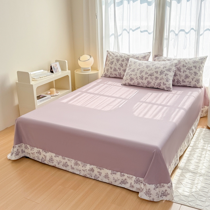 91家纺网 家纺一手货源 找家纺 铭浩家纺 2025新款A类针织棉双层纱四件套 紫嫣