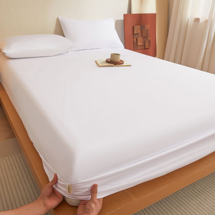 91家纺网 家纺一手货源 找家纺 梵克保罗 2025新款全棉13372喷气防水床笠5面全包防水不渗漏-单床笠 白云白