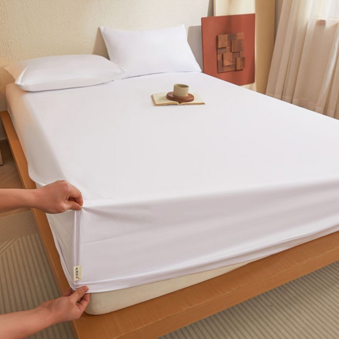 91家纺网 家纺一手货源 找家纺 梵克保罗 2025新款全棉13372喷气防水床笠5面全包防水不渗漏-单床笠 白云白