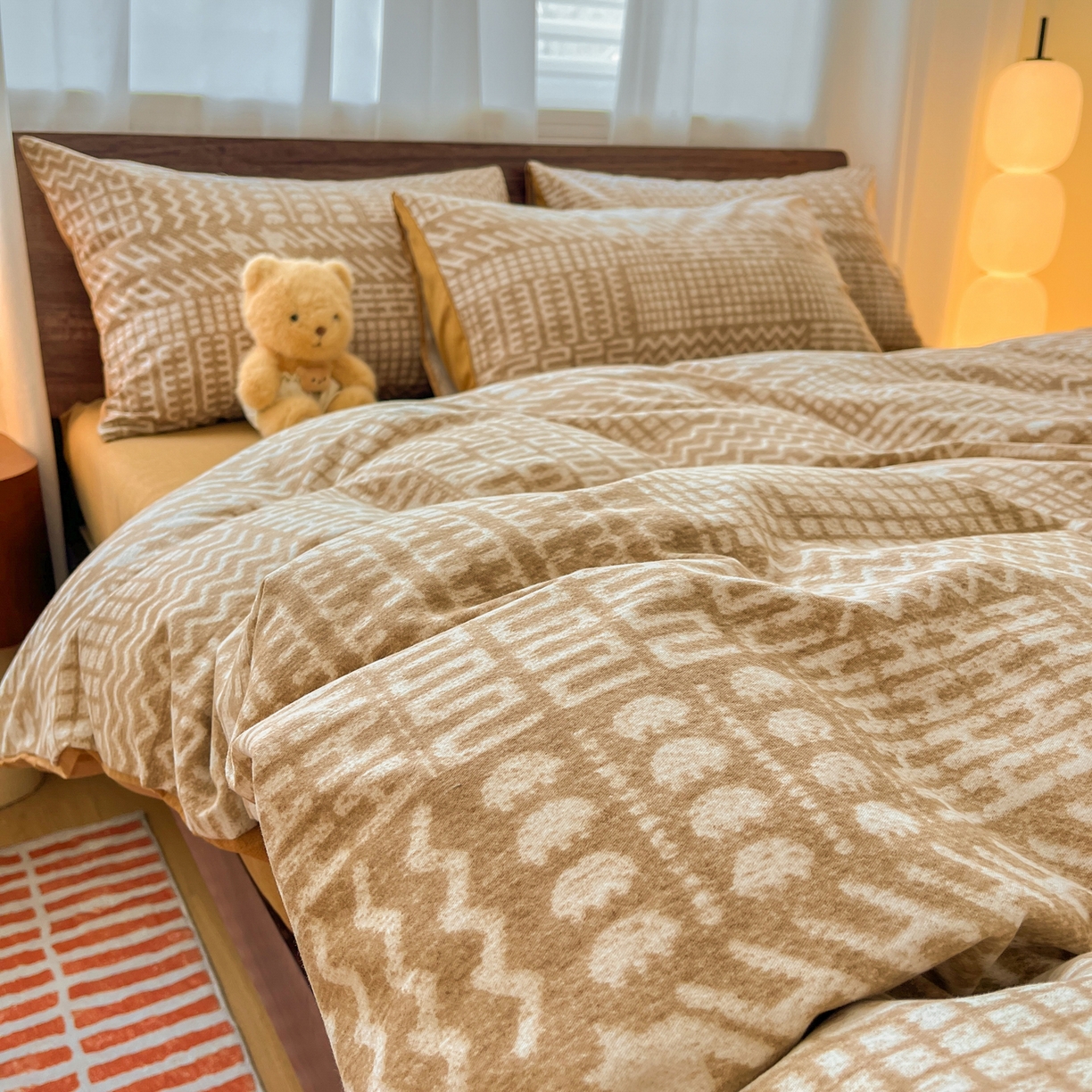 91家纺网 家纺一手货源 找家纺 典曼家纺 2025新款原棉磨毛印花四件套 布兰卡-咖