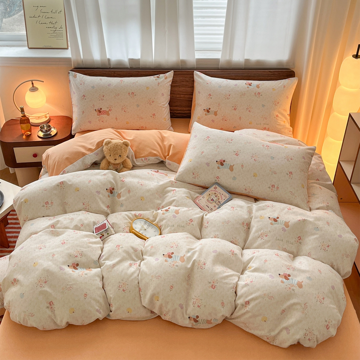 91家纺网 家纺一手货源 找家纺 典曼家纺 2025新款原棉磨毛印花四件套 简兮