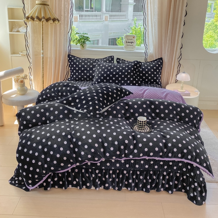 91家纺网 家纺一手货源 找家纺 （总）尚美 2025新款豆豆绒牛奶绒大花边床盖四件套-系列2（床盖花边随机）