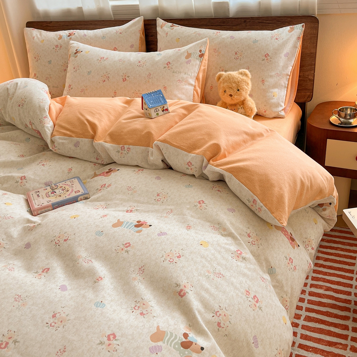 91家纺网 家纺一手货源 找家纺 典曼家纺 2025新款原棉磨毛印花四件套 简兮