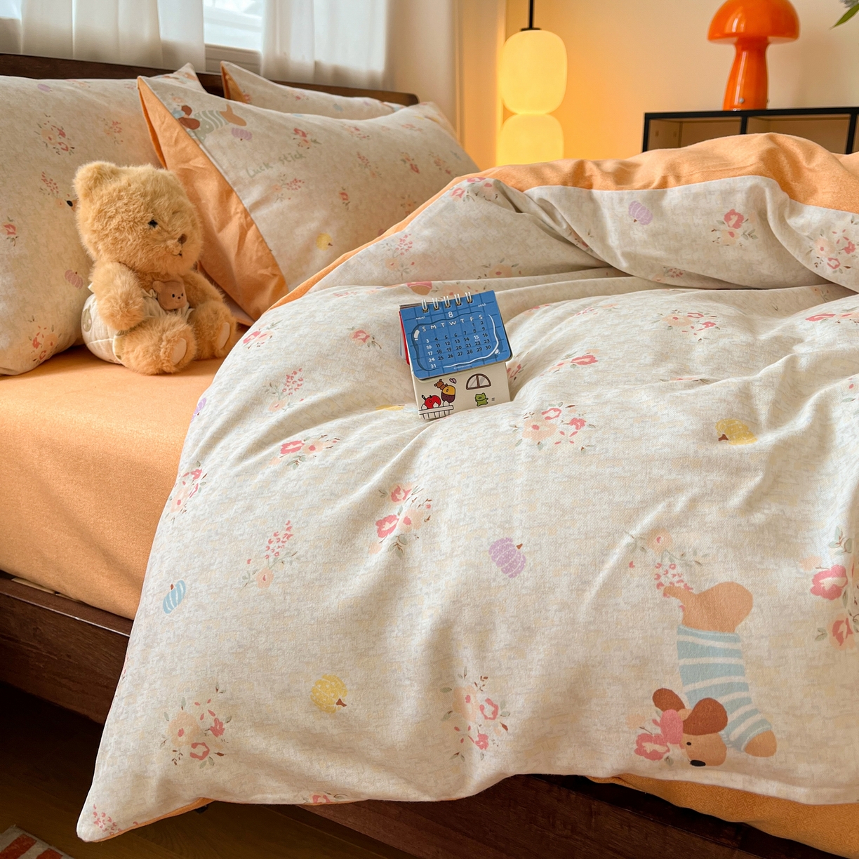 91家纺网 家纺一手货源 找家纺 典曼家纺 2025新款原棉磨毛印花四件套 简兮