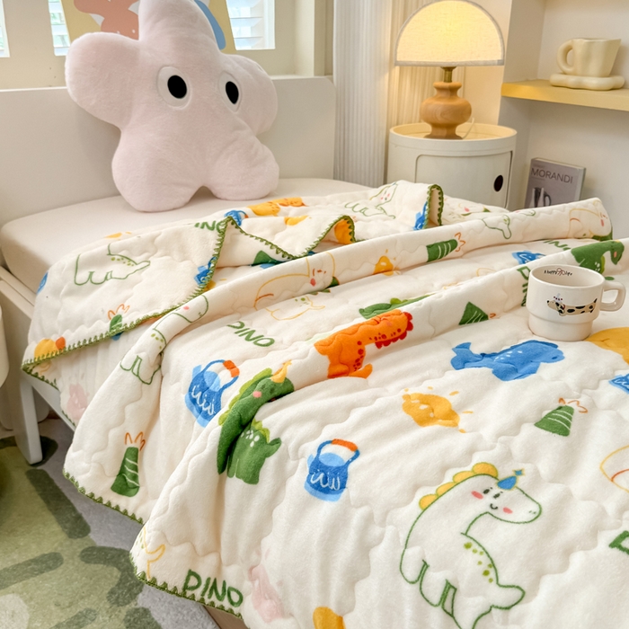 91家纺网 家纺一手货源 找家纺 禧缘家纺（原梦想家） 2025秋冬新款儿童加厚三层夹棉牛奶绒毛毯冬季双面绒保暖盖毯 多彩恐龙