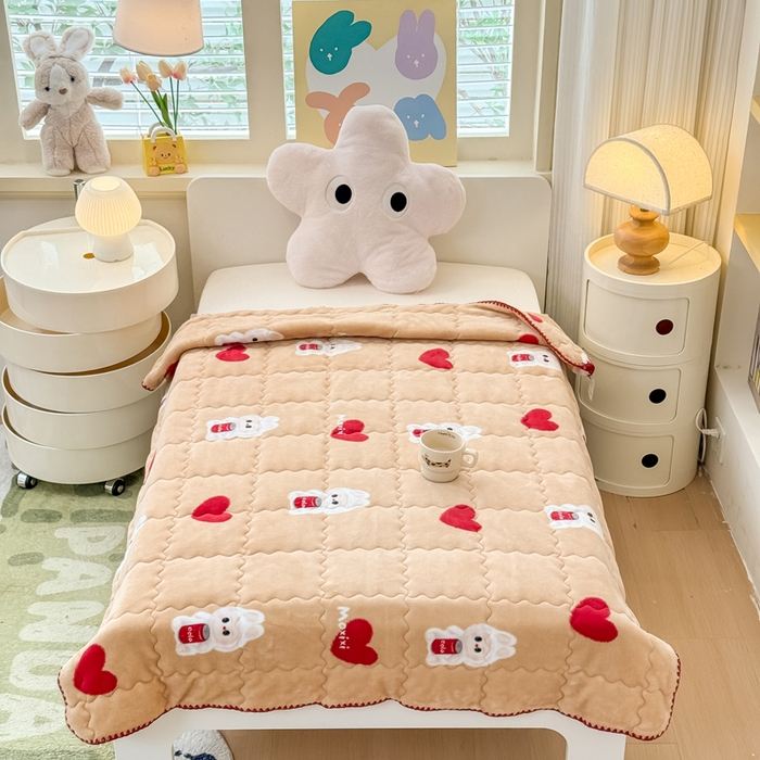 91家纺网 家纺一手货源 找家纺 禧缘家纺（原梦想家） 2025秋冬新款儿童加厚三层夹棉牛奶绒毛毯冬季双面绒保暖盖毯 可可甜心