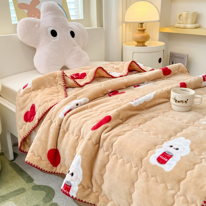91家纺网 家纺一手货源 找家纺 禧缘家纺（原梦想家） 2025秋冬新款儿童加厚三层夹棉牛奶绒毛毯冬季双面绒保暖盖毯 可可甜心