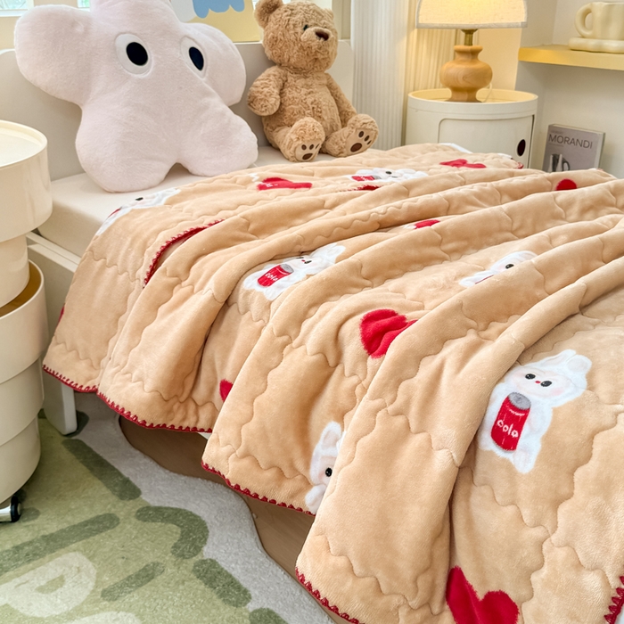 91家纺网 家纺一手货源 找家纺 禧缘家纺（原梦想家） 2025秋冬新款儿童加厚三层夹棉牛奶绒毛毯冬季双面绒保暖盖毯 可可甜心