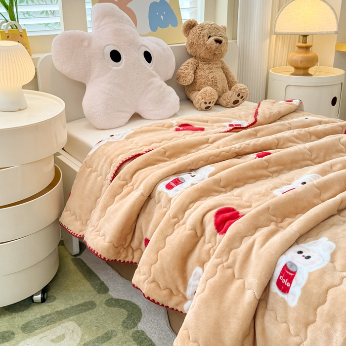 91家纺网 家纺一手货源 找家纺 禧缘家纺（原梦想家） 2025秋冬新款儿童加厚三层夹棉牛奶绒毛毯冬季双面绒保暖盖毯 可可甜心