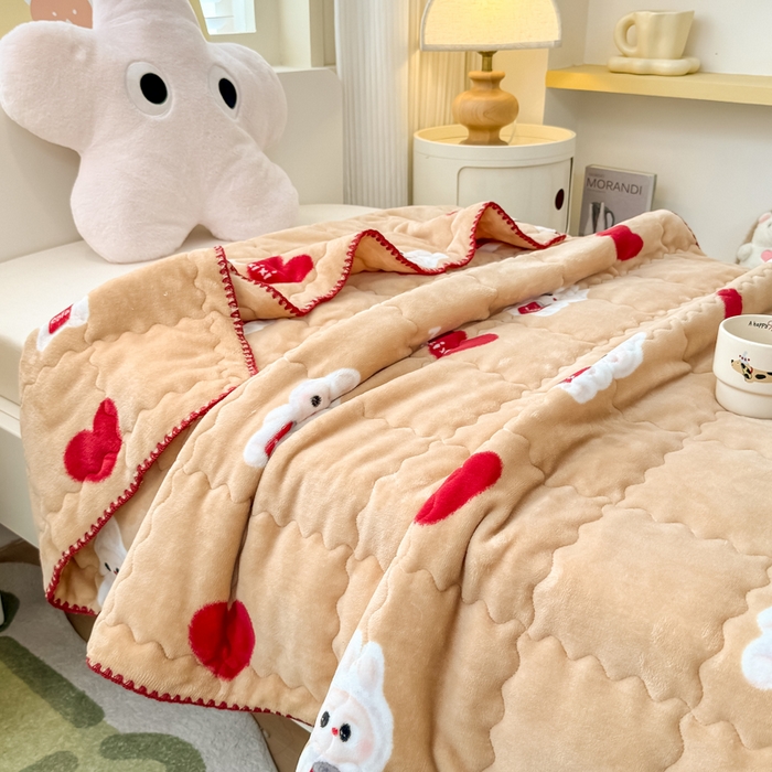 禧缘家纺（原梦想家） 2025秋冬新款儿童加厚三层夹棉牛奶绒毛毯冬季双面绒保暖盖毯 可可甜心